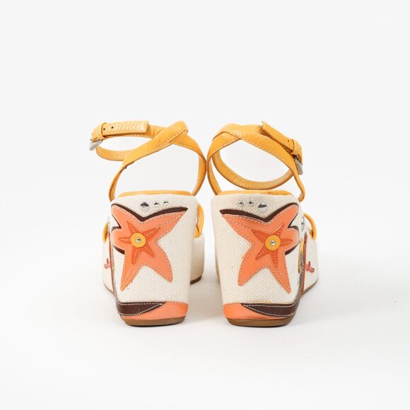 Prada Yellow Platform Beach Theme Appliqué Espadrille Sandals - Picture 3 of 12